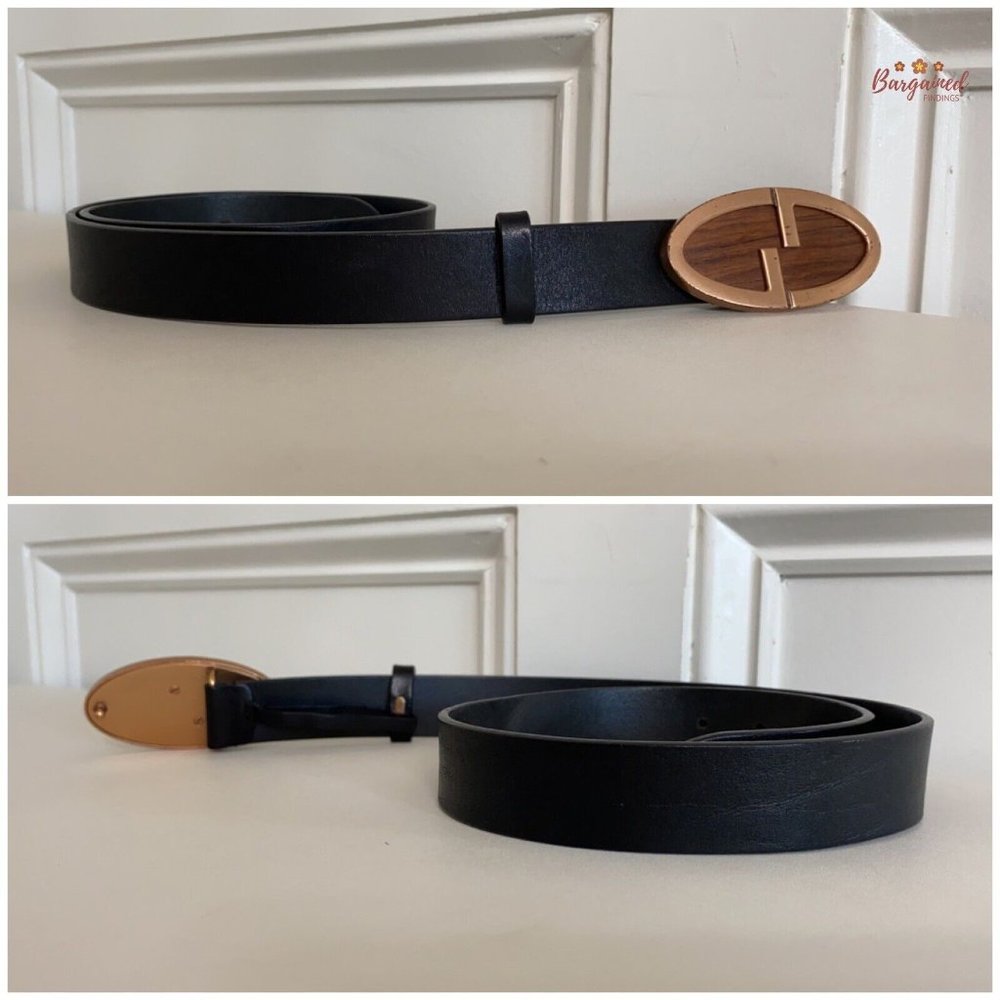 Authentic Gucci Vintage Black Leather Bronze Interlocking G Wood Belt 80/32 - Picture 10 of 12